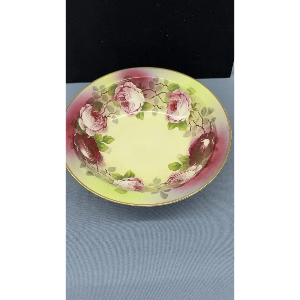 O. & E.G. Imperial Austria Serving Bowl Deep Pink Cabbage Roses Signed George